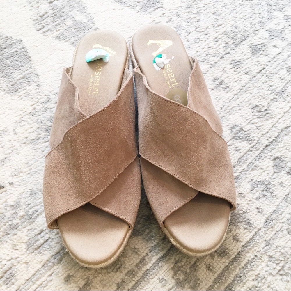 PASEART Jute Wedge Crossover Slide Sandals Size 8